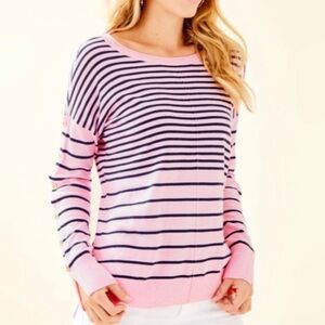 Lily Pulitzer Melenie Coolmax Pink/Blue Stripe Crewneck Sweater Women's Size S